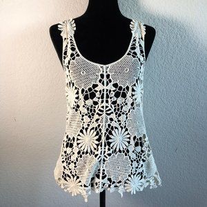 Le Dor Ivory White Crochet Lace Boho Tank Top Cover Up Size Medium
